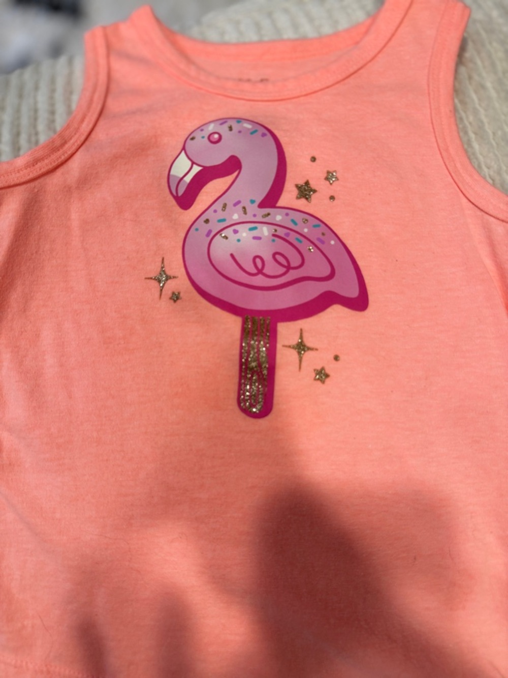 Cat & Jack Girls 2T Pink Flamingo Tank Top Glitter Graphic Summer Toddler Shirt - Picture 2 of 4
